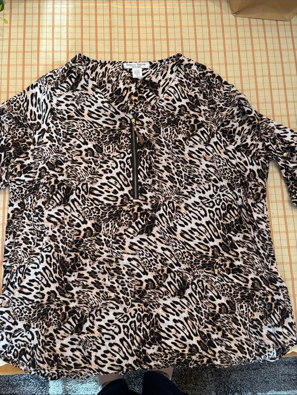 Rebecca Malone Animal Print Zip Pullover in Brown and Black